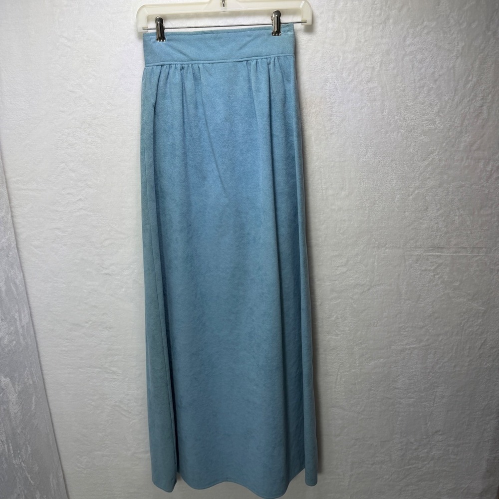 Handmade Powder Blue Genuine Suede Prairie Maxi Skirt Boho Western A-Line